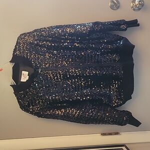 Caron Chicago vintage 1980's black sequin zip up jacket Size 12